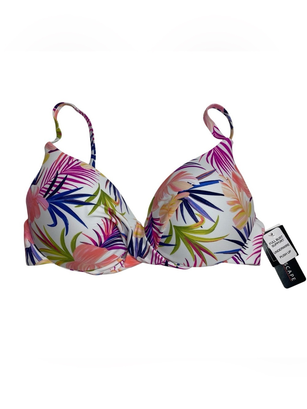 Island Escape Tropical Floral Push Up Gemini Bikini Top White Size 10 New NWT